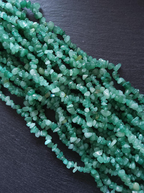 Natural Green Aventurine Irregular Chip Beads approx. 5mm to 8mm. Full 32 inch Strand