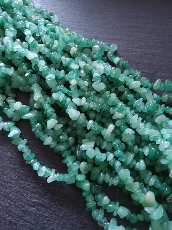 Natural Green Aventurine Irregular Chip Beads approx. 5mm to 8mm. Full 32 inch Strand