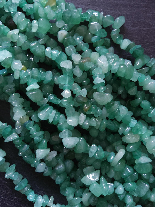 Natural Green Aventurine Irregular Chip Beads approx. 5mm to 8mm. Full 32 inch Strand