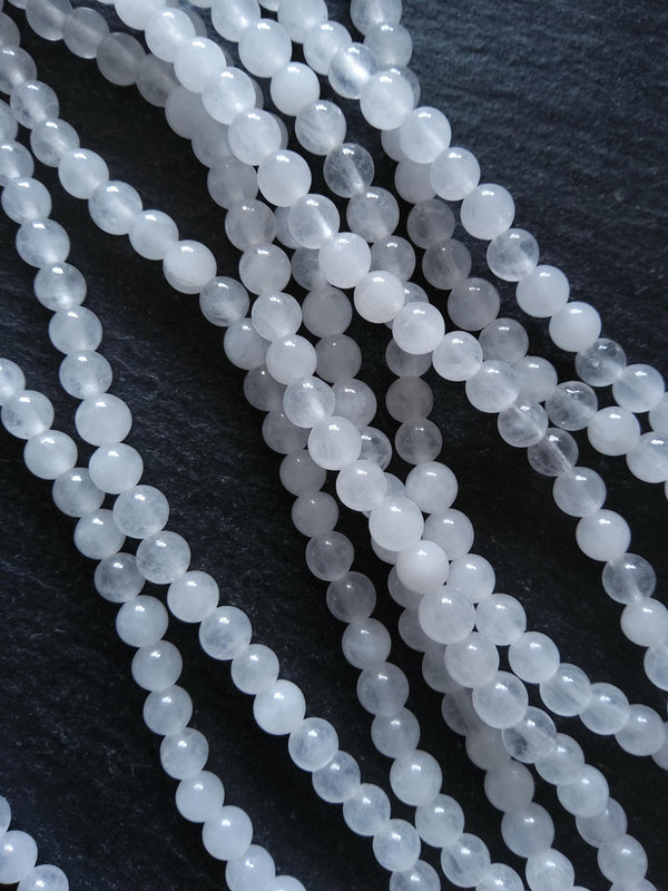4.6mm Natural White Jade Round Undyed Polished Beads. Full 16 inch Strand Hole: 1mm