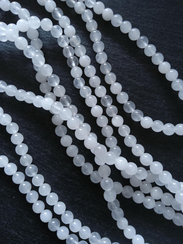 6.5mm Natural White Jade Undyed Round Polished Beads Full 16 inch Strand Hole: 1mm