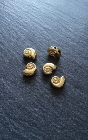 2 or 10 Shell Snail Ammonite Beads Real 18K Gold Plated Brass 10x7.5x4mm. Hole: 1.2mm