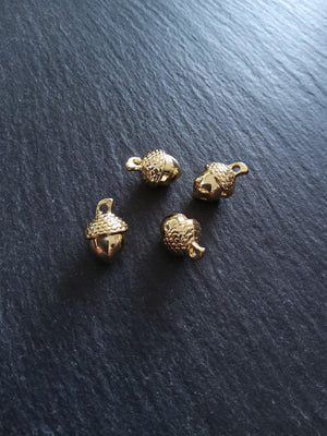 4 or 20 Acorn Charms Genuine 18K Gold Plated Solid Alloy 15x10mm