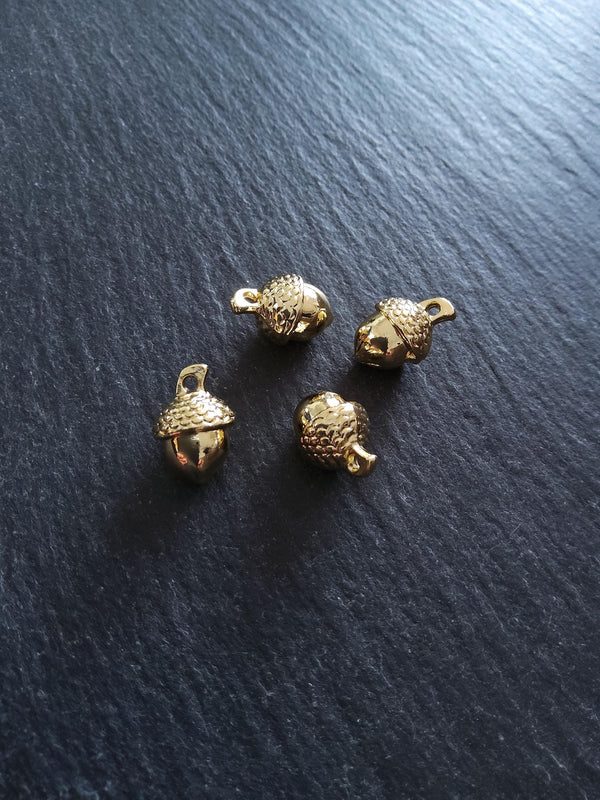 4 or 20 Acorn Charms Genuine 18K Gold Plated Solid Alloy 15x10mm