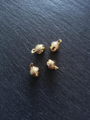 4 or 20 Acorn Charms Genuine 18K Gold Plated Solid Alloy 15x10mm