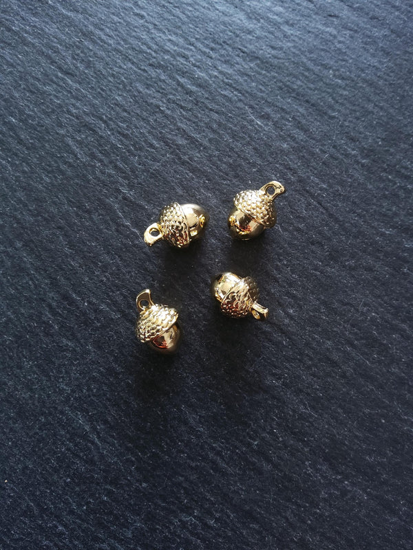 4 or 20 Acorn Charms Genuine 18K Gold Plated Solid Alloy 15x10mm