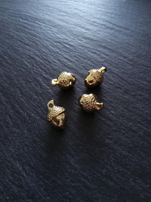 4 or 20 Acorn Charms Genuine 18K Gold Plated Solid Alloy 15x10mm