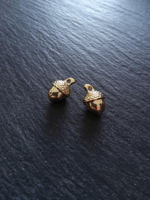 4 or 20 Acorn Charms Genuine 18K Gold Plated Solid Alloy 15x10mm