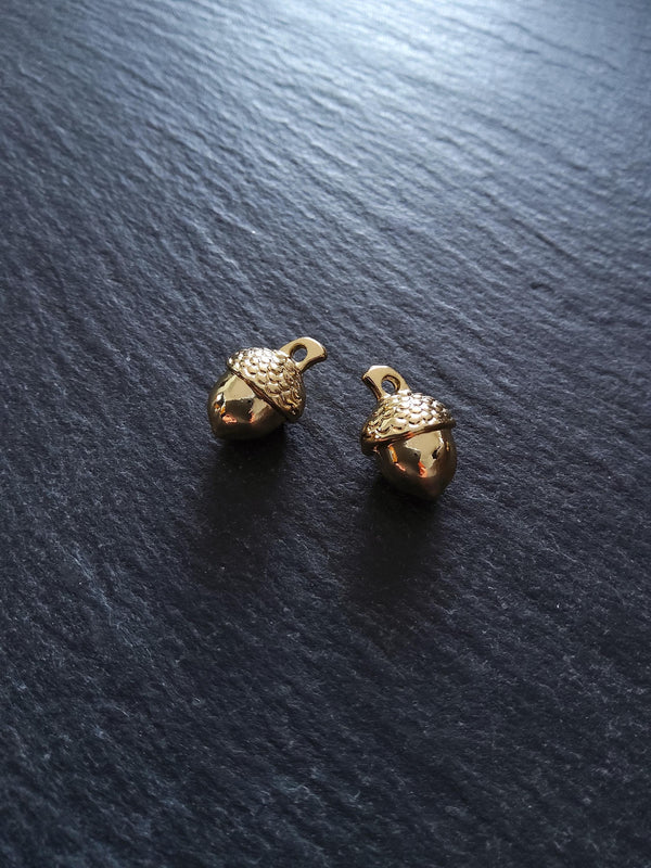 4 or 20 Acorn Charms Genuine 18K Gold Plated Solid Alloy 15x10mm