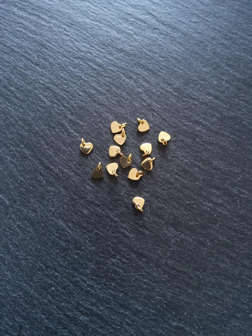 10 or 50 Stainless Steel Real 24K Gold Plated Tiny Flat Heart Charms 5x6x1mm