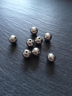 4 or 20 Stainless Steel 10mm Solid Round Spacer Beads Non-Tarnish. 10x9mm Hole 2mm