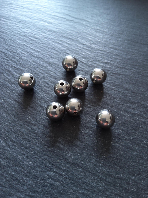 4 or 20 Stainless Steel 10mm Solid Round Spacer Beads Non-Tarnish. 10x9mm Hole 2mm