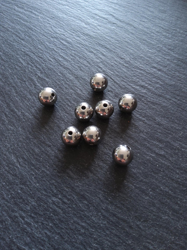 4 or 20 Stainless Steel 10mm Solid Round Spacer Beads Non-Tarnish. 10x9mm Hole 2mm