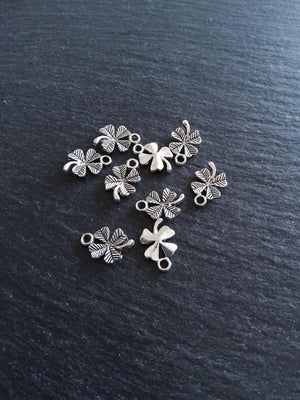 20 or 100 Four Leaf Clover Charms Antique Silver Tone 11x15x2mm
