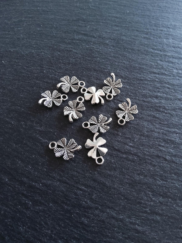 20 or 100 Four Leaf Clover Charms Antique Silver Tone 11x15x2mm