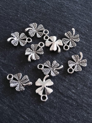 20 or 100 Four Leaf Clover Charms Antique Silver Tone 11x15x2mm