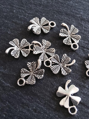 20 or 100 Four Leaf Clover Charms Antique Silver Tone 11x15x2mm