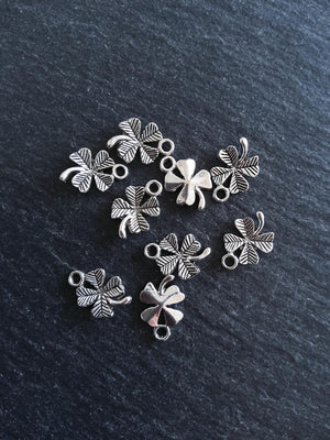 20 or 100 Four Leaf Clover Charms Antique Silver Tone 11x15x2mm