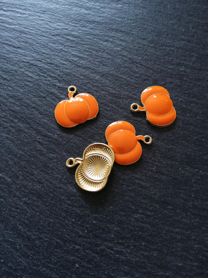 4 or 20 Pumpkin Charms Orange Enamel & Gold Metal Alloy 21x20x3mm