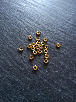 10 Genuine 18K Gold Ion Plated 4mm Stainless Steel Daisy Spacer Beads 4x1.5mm Hole: 1.4mm