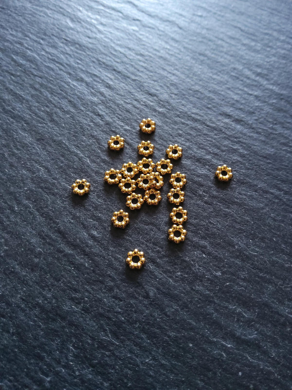 10 Genuine 18K Gold Ion Plated 4mm Stainless Steel Daisy Spacer Beads 4x1.5mm Hole: 1.4mm