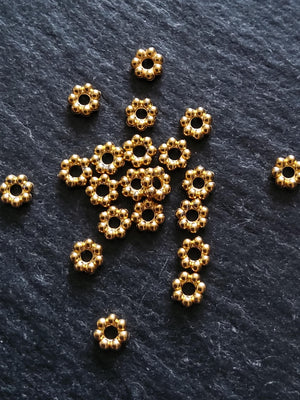 10 Genuine 18K Gold Ion Plated 4mm Stainless Steel Daisy Spacer Beads 4x1.5mm Hole: 1.4mm