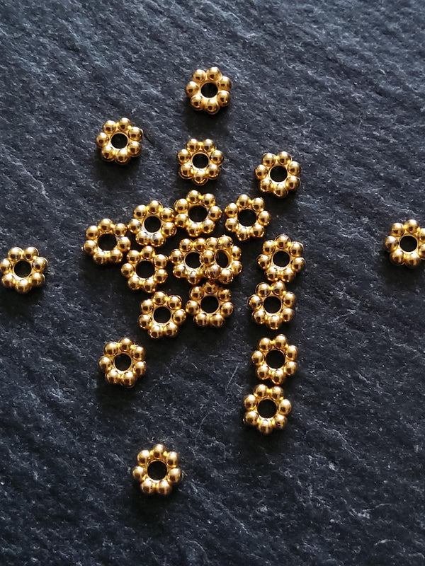10 Genuine 18K Gold Ion Plated 4mm Stainless Steel Daisy Spacer Beads 4x1.5mm Hole: 1.4mm