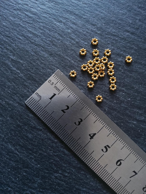 10 Genuine 18K Gold Ion Plated 4mm Stainless Steel Daisy Spacer Beads 4x1.5mm Hole: 1.4mm