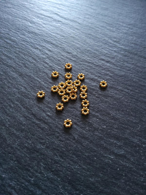 10 Genuine 18K Gold Ion Plated 4mm Stainless Steel Daisy Spacer Beads 4x1.5mm Hole: 1.4mm