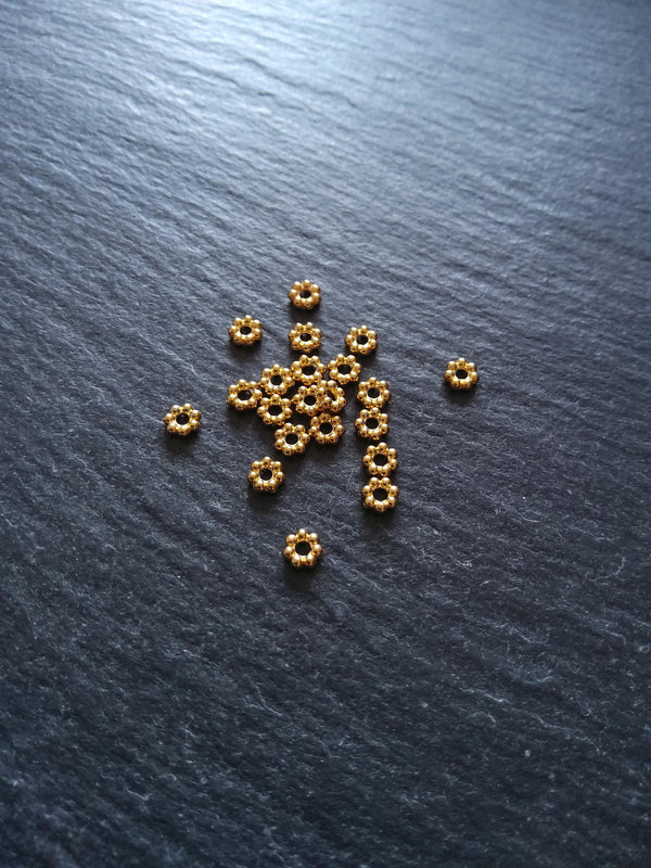 10 Genuine 18K Gold Ion Plated 4mm Stainless Steel Daisy Spacer Beads 4x1.5mm Hole: 1.4mm