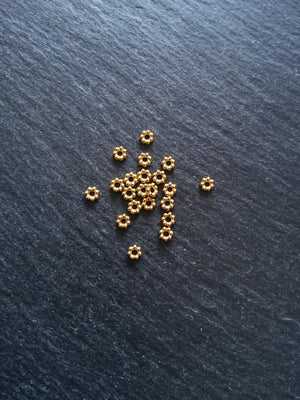 10 Genuine 18K Gold Ion Plated 4mm Stainless Steel Daisy Spacer Beads 4x1.5mm Hole: 1.4mm
