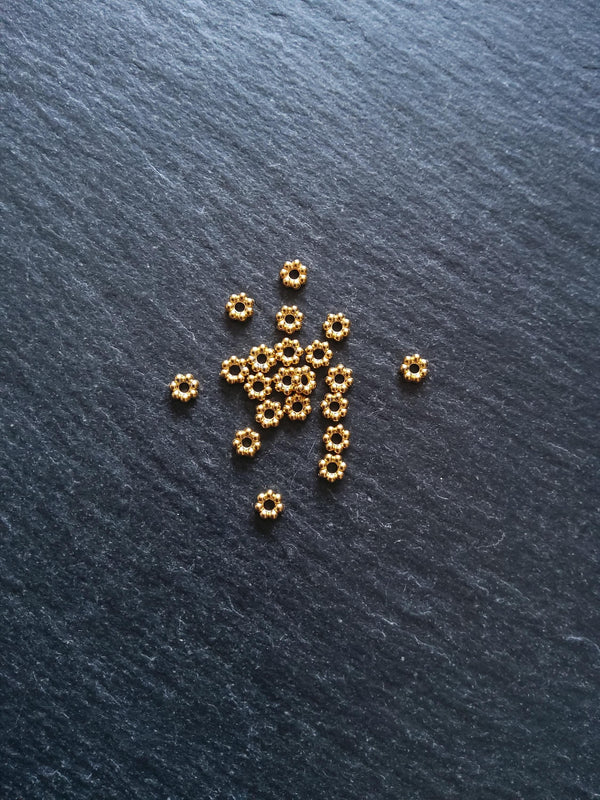 10 Genuine 18K Gold Ion Plated 4mm Stainless Steel Daisy Spacer Beads 4x1.5mm Hole: 1.4mm