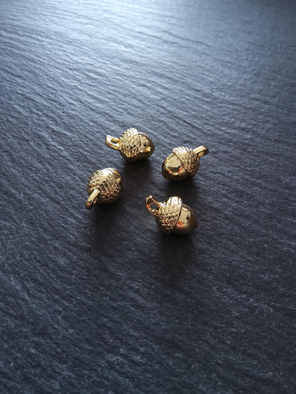 4 or 20 Acorn Charms Genuine 18K Gold Plated Solid Alloy 15x10mm