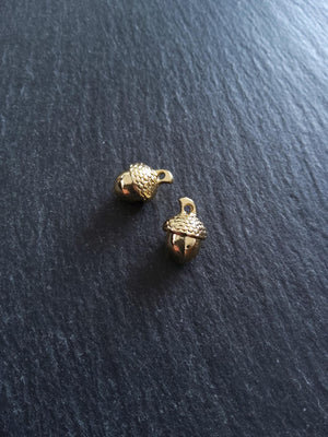 4 or 20 Acorn Charms Genuine 18K Gold Plated Solid Alloy 15x10mm