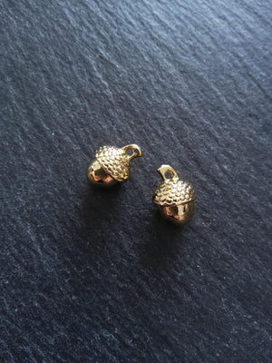 4 or 20 Acorn Charms Genuine 18K Gold Plated Solid Alloy 15x10mm
