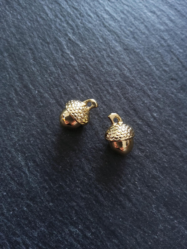 4 or 20 Acorn Charms Genuine 18K Gold Plated Solid Alloy 15x10mm