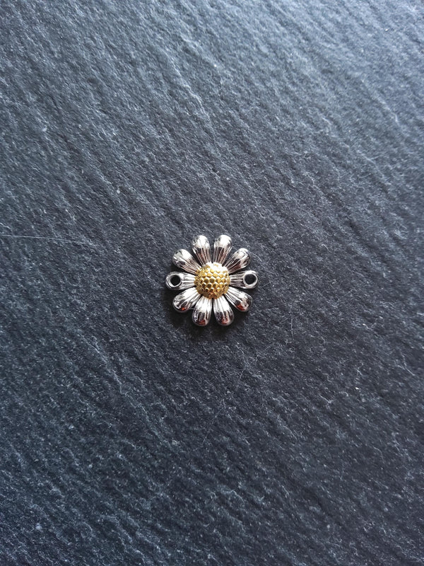 Stainless Steel Daisy Flower Connector Charm Silver & Gold 14.5x14x3mm