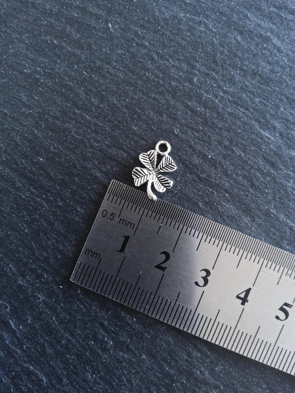 20 or 100 Four Leaf Clover Charms Antique Silver Tone 11x15x2mm
