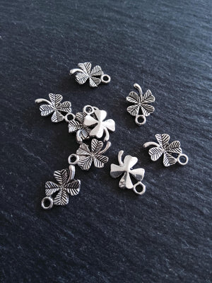 20 or 100 Four Leaf Clover Charms Antique Silver Tone 11x15x2mm