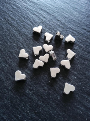 40 or 200 Bright Silver Plated Heart Beads 7x6x2.7mm Hole: 1.4mm