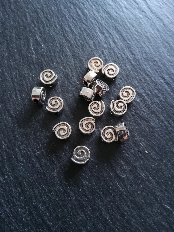 20 or 100 Spiral 8mm Silver Tone Metal Alloy Beads 8.5x8x4mm Hole: 2.3mm