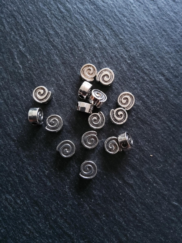 20 or 100 Spiral 8mm Silver Tone Metal Alloy Beads 8.5x8x4mm Hole: 2.3mm