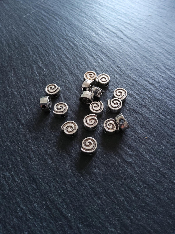 20 or 100 Spiral 8mm Silver Tone Metal Alloy Beads 8.5x8x4mm Hole: 2.3mm