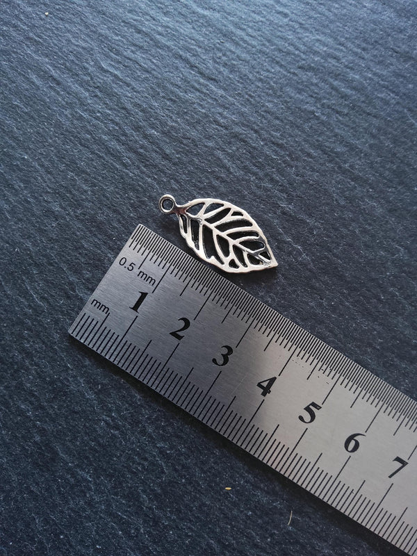 10 or 50 Leaf Charms Antique Silver Tone Alloy 23x13mm