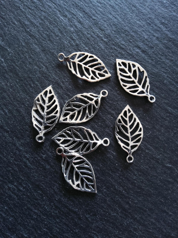 10 or 50 Leaf Charms Antique Silver Tone Alloy 23x13mm