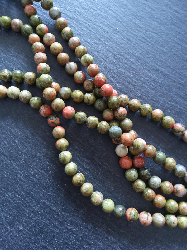 8.6mm Unakite Natural Undyed Green & Pink Round Polished Gemstone Beads Full 15 inch Strand Hole: 1mm