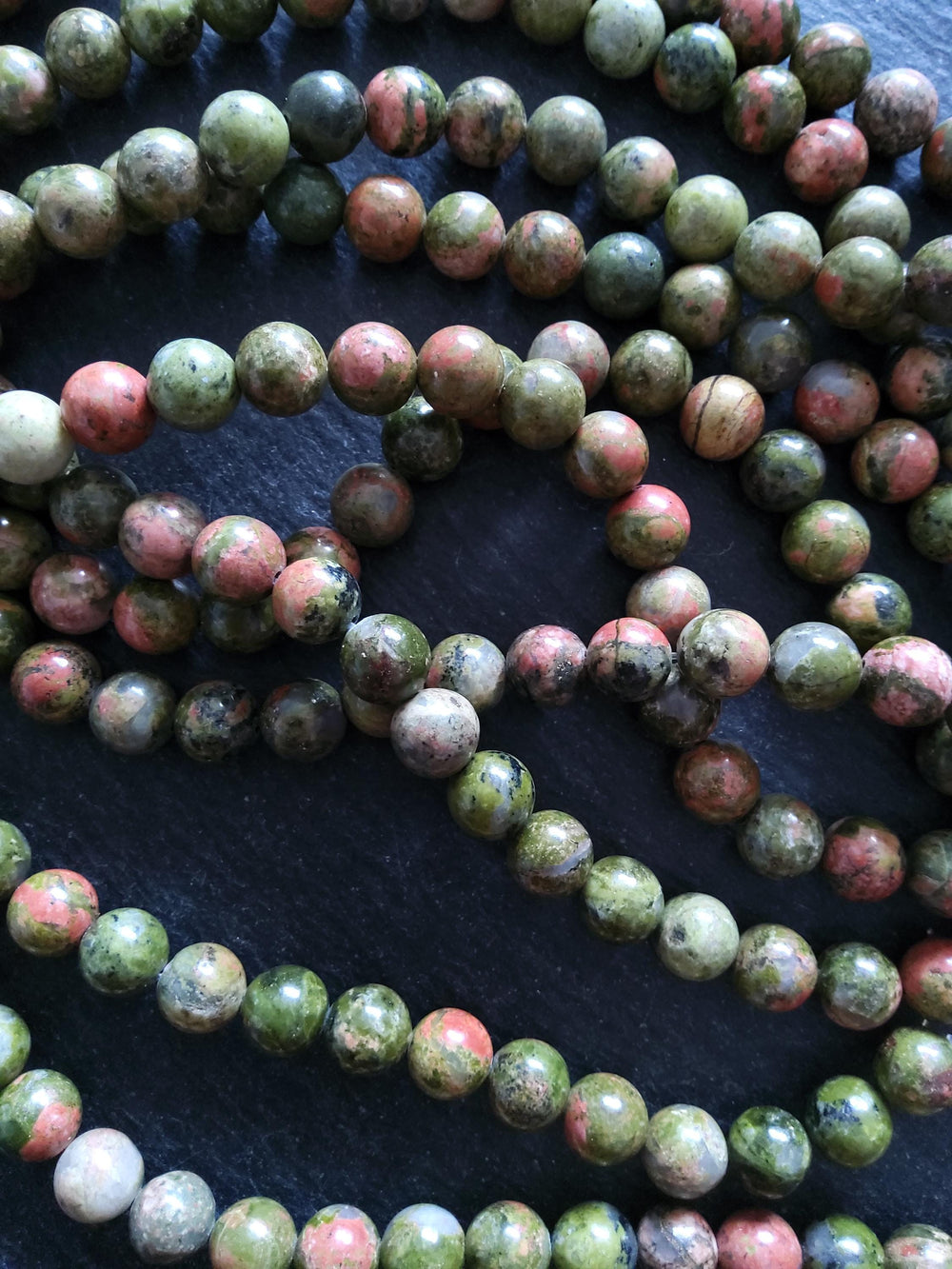 8.6mm Unakite Natural Undyed Green & Pink Round Polished Gemstone Beads Full 15 inch Strand Hole: 1mm
