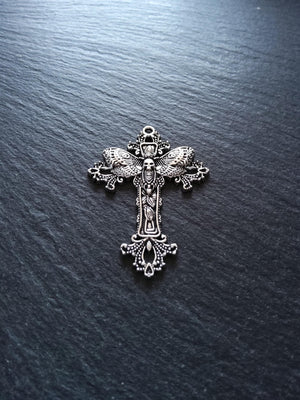 4 or 20 Antique Silver Tone Moth Skull Crucifix Pendants 51x37mm