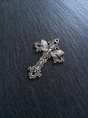 4 or 20 Antique Silver Tone Moth Skull Crucifix Pendants 51x37mm