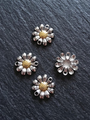 Stainless Steel Daisy Flower Connector Charm Silver & Gold 14.5x14x3mm